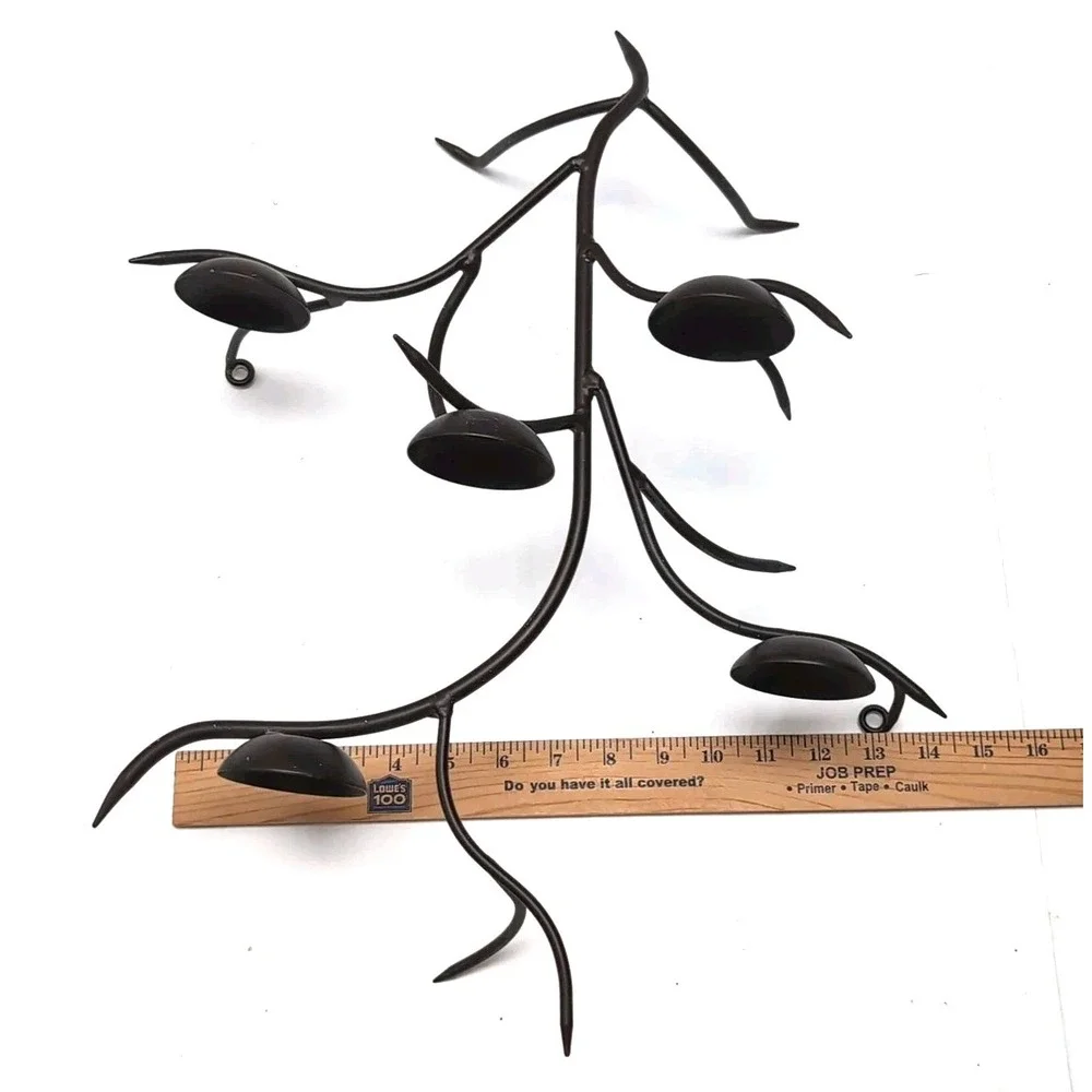 Set Pair of 2 Brutalist‎ Branch Wall Votive Holders Dark Brown Metal Tree Sconce